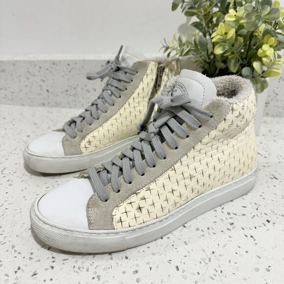 P448 Women's White and Grey Preforated High Top Trainers 5.5 Skate Urban - Picture 1 of 10
